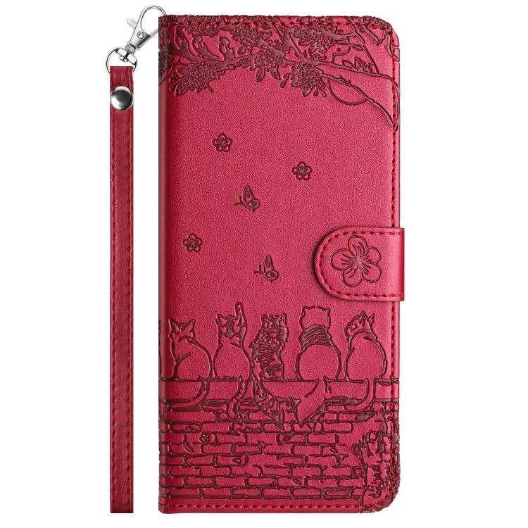 Cat Embossing Pattern Leather Phone Case with Lanyard MyMobile