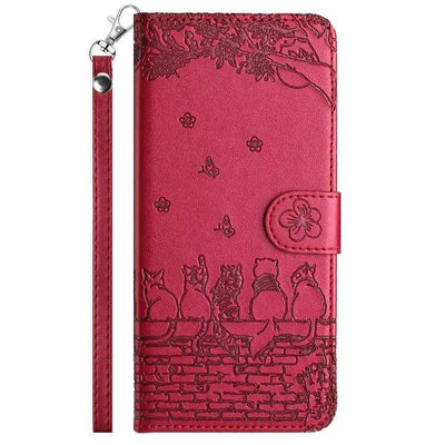Cat Embossing Pattern Leather Phone Case with Lanyard MyMobile