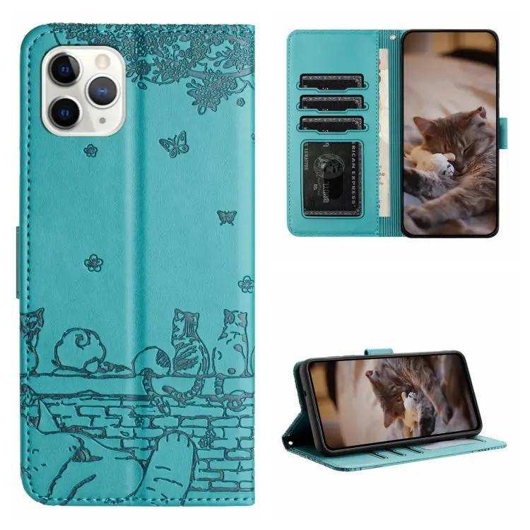 Cat Embossing Pattern Leather Phone Case with Lanyard MyMobile