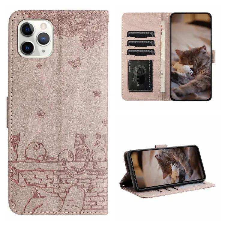 Cat Embossing Pattern Leather Phone Case with Lanyard MyMobile