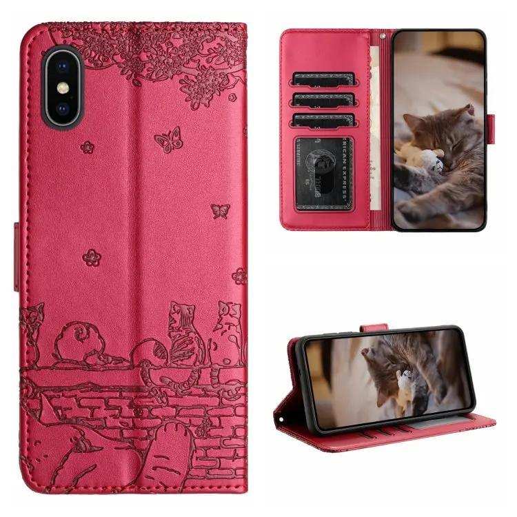 Cat Embossing Pattern Leather Phone Case with Lanyard MyMobile