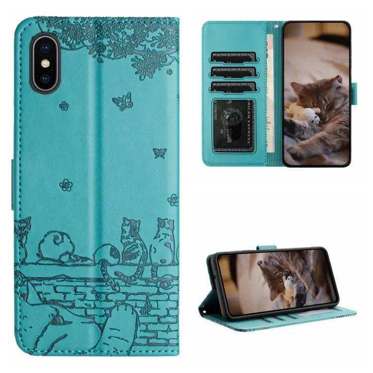 Cat Embossing Pattern Leather Phone Case with Lanyard MyMobile