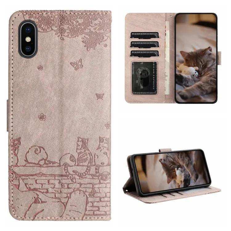 Cat Embossing Pattern Leather Phone Case with Lanyard MyMobile