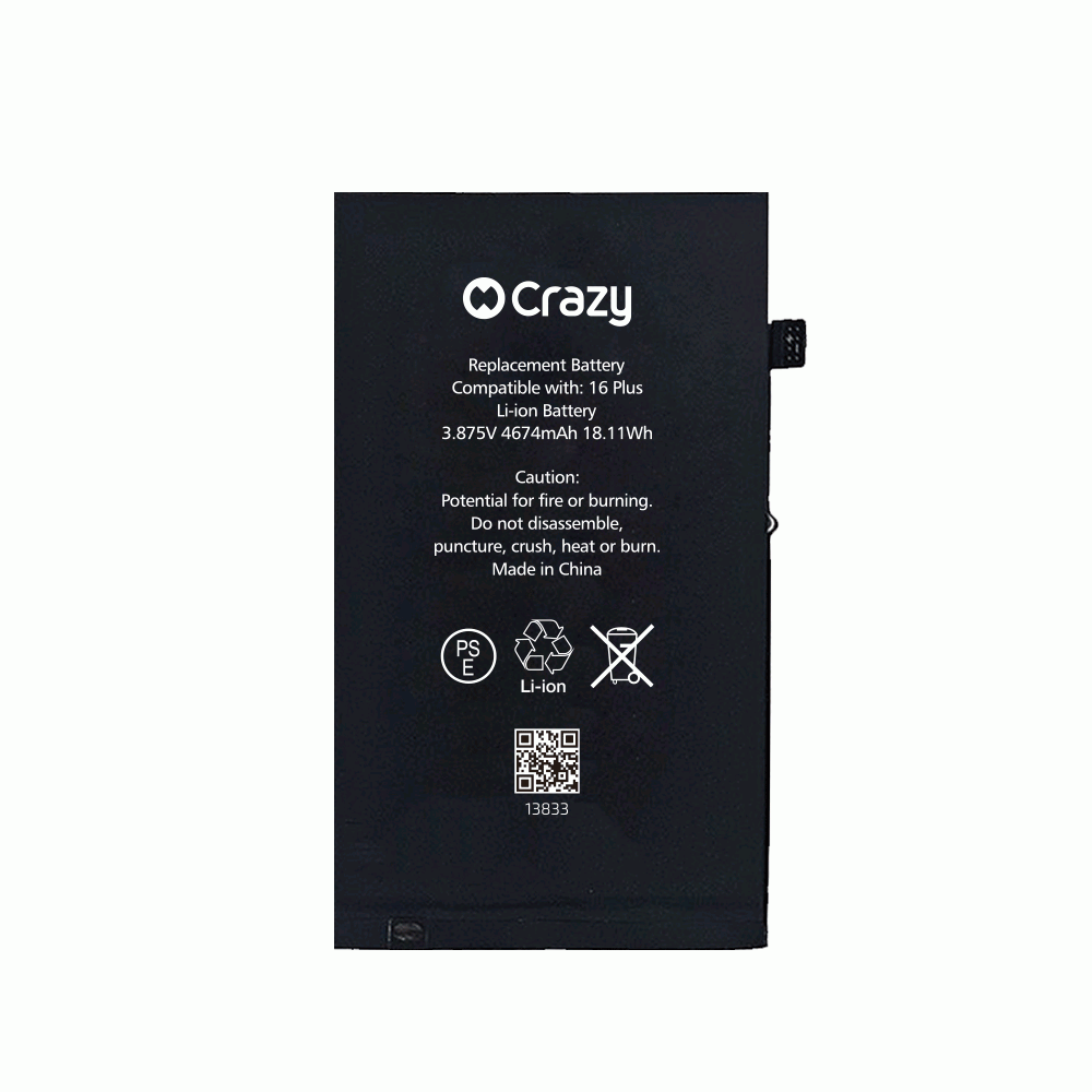 Crazy Improved Quality-iPhone 16 Plus Replacement Battery with Adhesive Strips 4674mAh (TI CHIP: 27546) GREENCELL