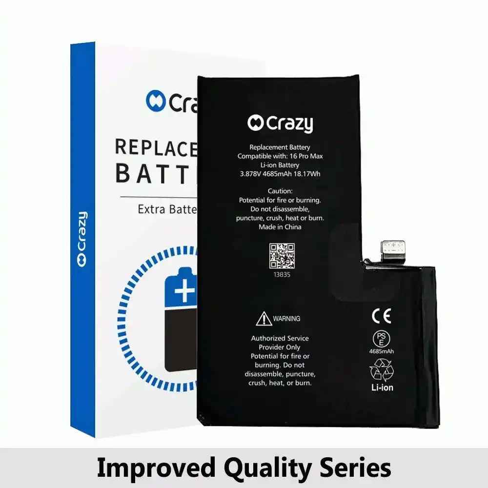 Crazy Improved Quality-iPhone 16 Pro Max Replacement Battery with Adhesive Strips 4685mAh (TI CHIP: 27546)