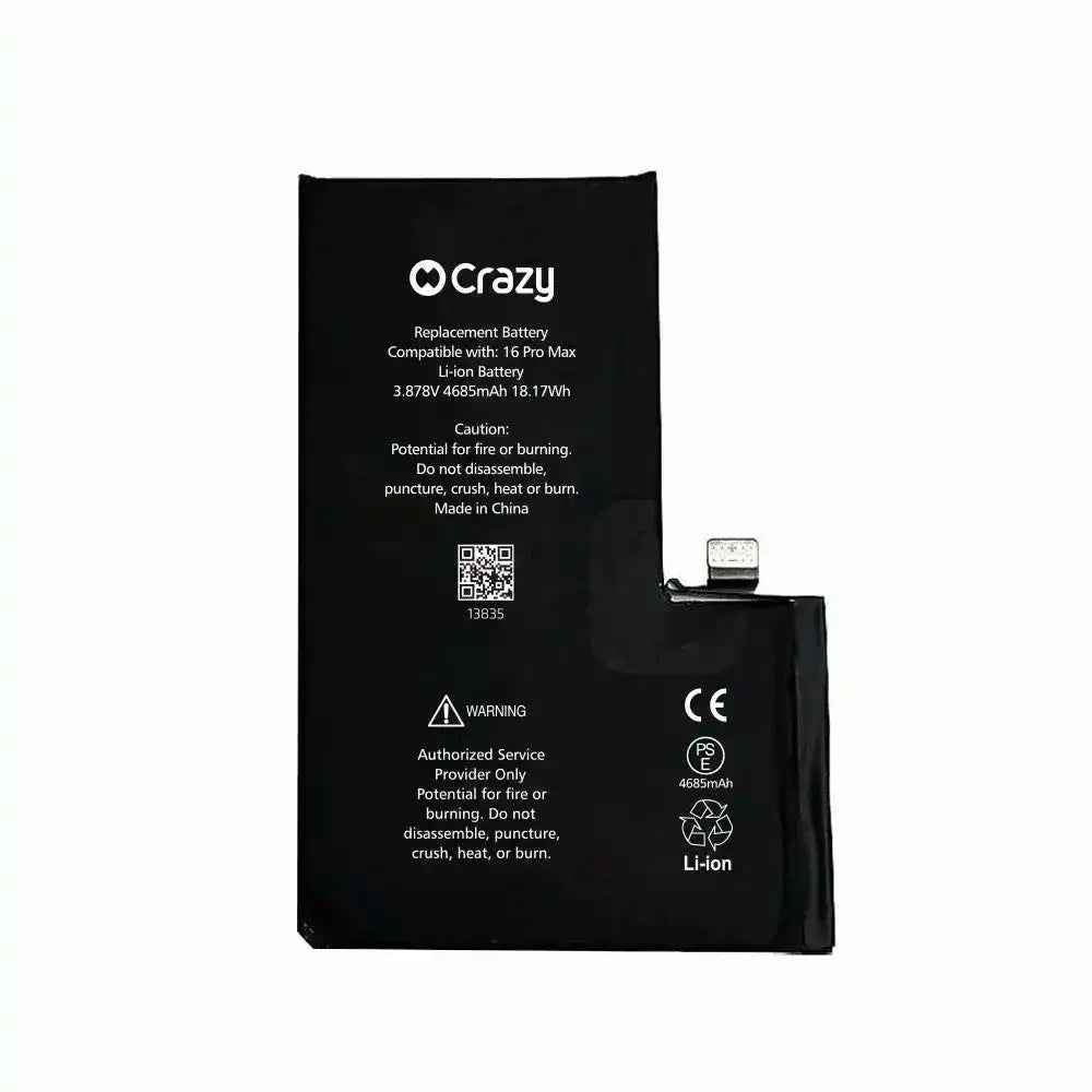 Crazy Improved Quality-iPhone 16 Pro Max Replacement Battery with Adhesive Strips 4685mAh (TI CHIP: 27546)