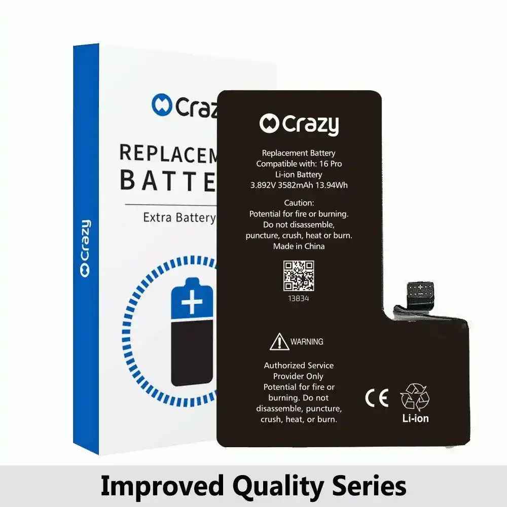 Crazy Improved Quality-iPhone 16 Pro Replacement Battery with Adhesive Strips 3582mAh (TI CHIP: 27546)