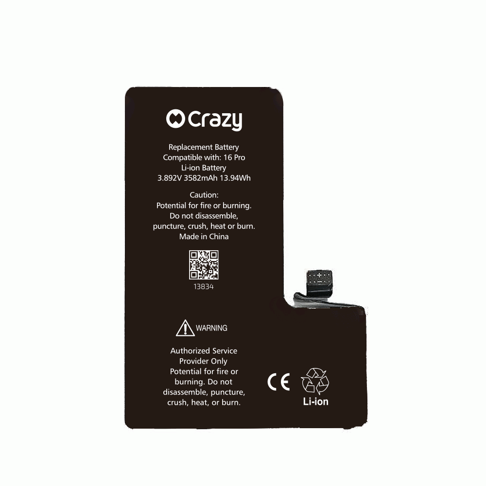Crazy Improved Quality-iPhone 16 Pro Replacement Battery with Adhesive Strips 3582mAh (TI CHIP: 27546) GREENCELL