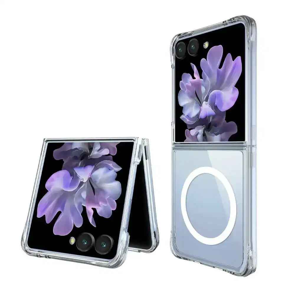 Crystal Clear Transparent Case Cover With Magnetic Ring for Samsung Galaxy Z Flip7-Transparent