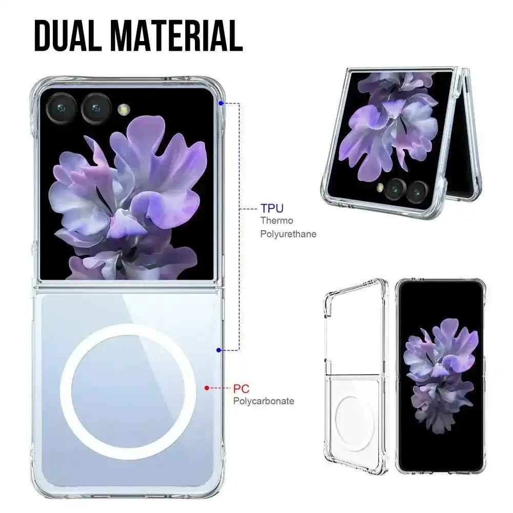 Crystal Clear Transparent Case Cover With Magnetic Ring for Samsung Galaxy Z Flip7-Transparent