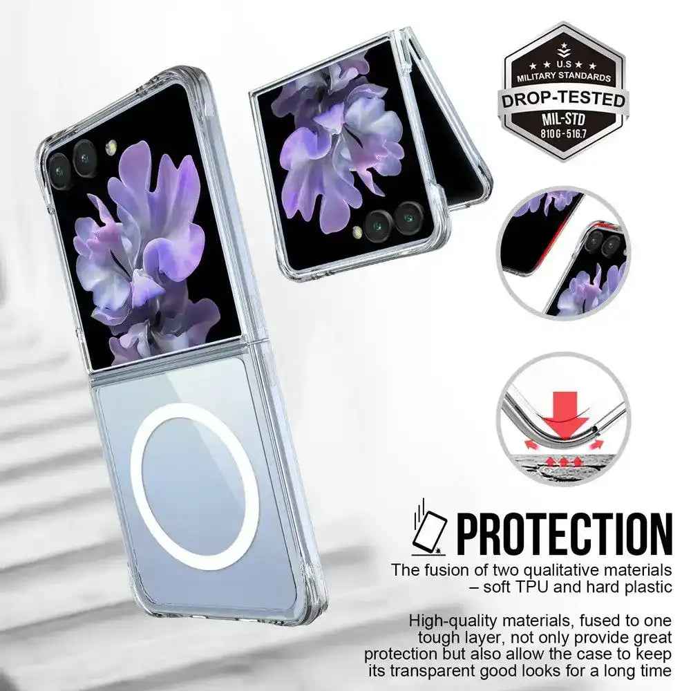 Crystal Clear Transparent Case Cover With Magnetic Ring for Samsung Galaxy Z Flip7-Transparent