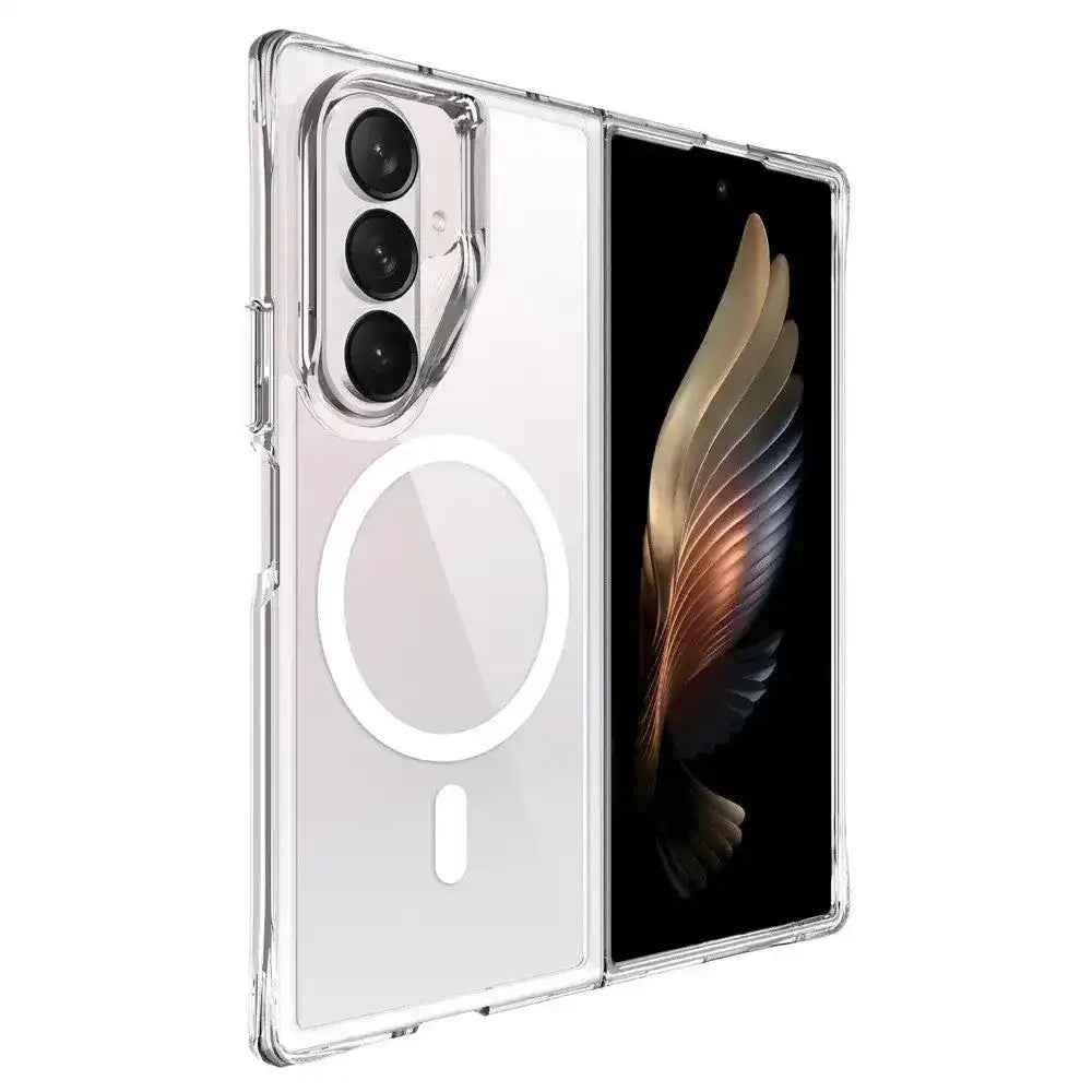 Crystal Clear Transparent Case Cover With Magnetic Ring for Samsung Galaxy Z Fold7-Transparent