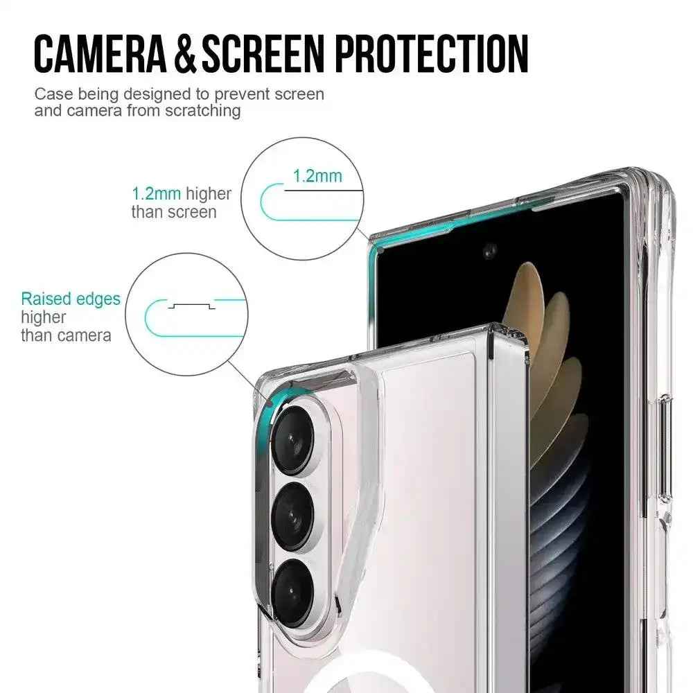 Crystal Clear Transparent Case Cover With Magnetic Ring for Samsung Galaxy Z Fold7-Transparent