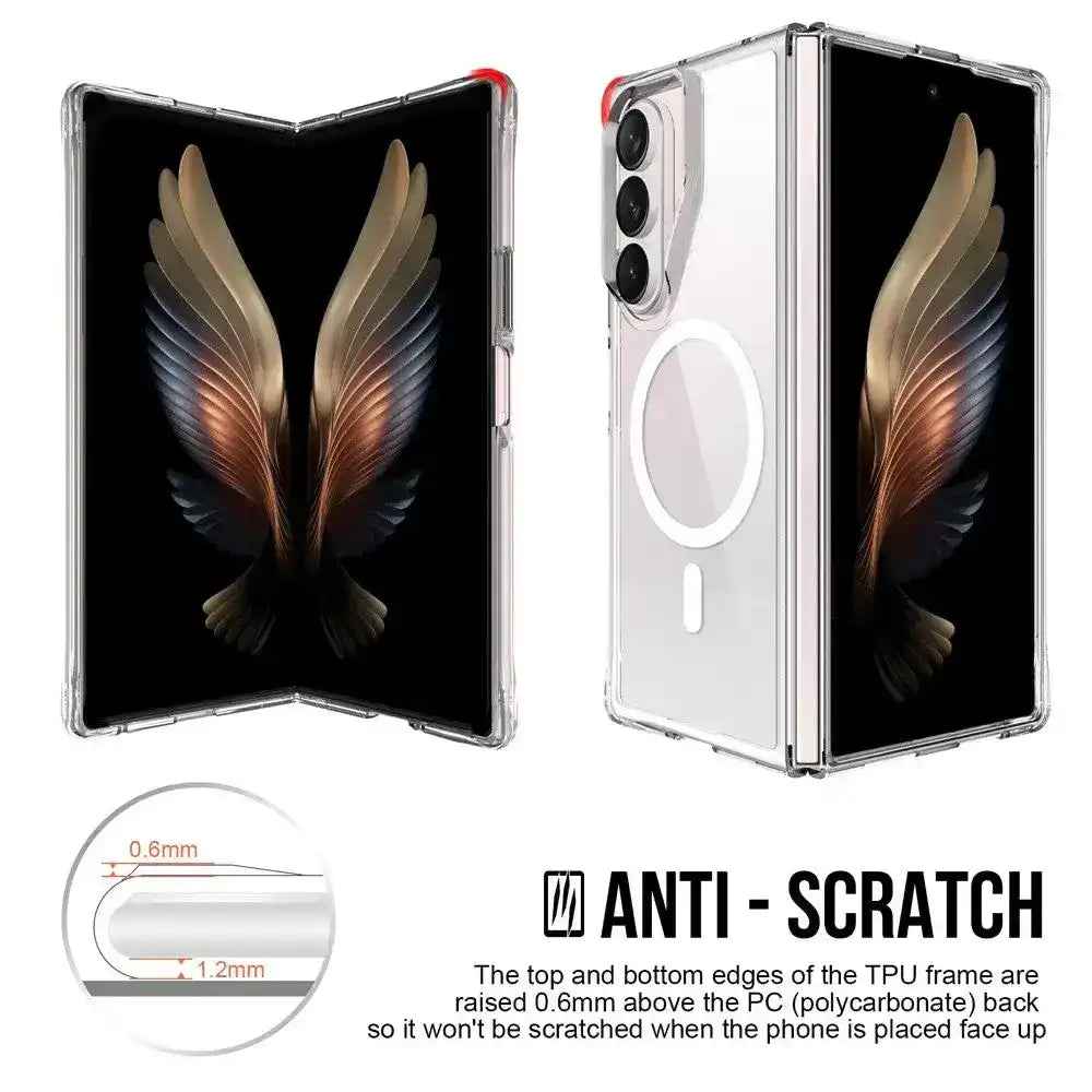 Crystal Clear Transparent Case Cover With Magnetic Ring for Samsung Galaxy Z Fold7-Transparent