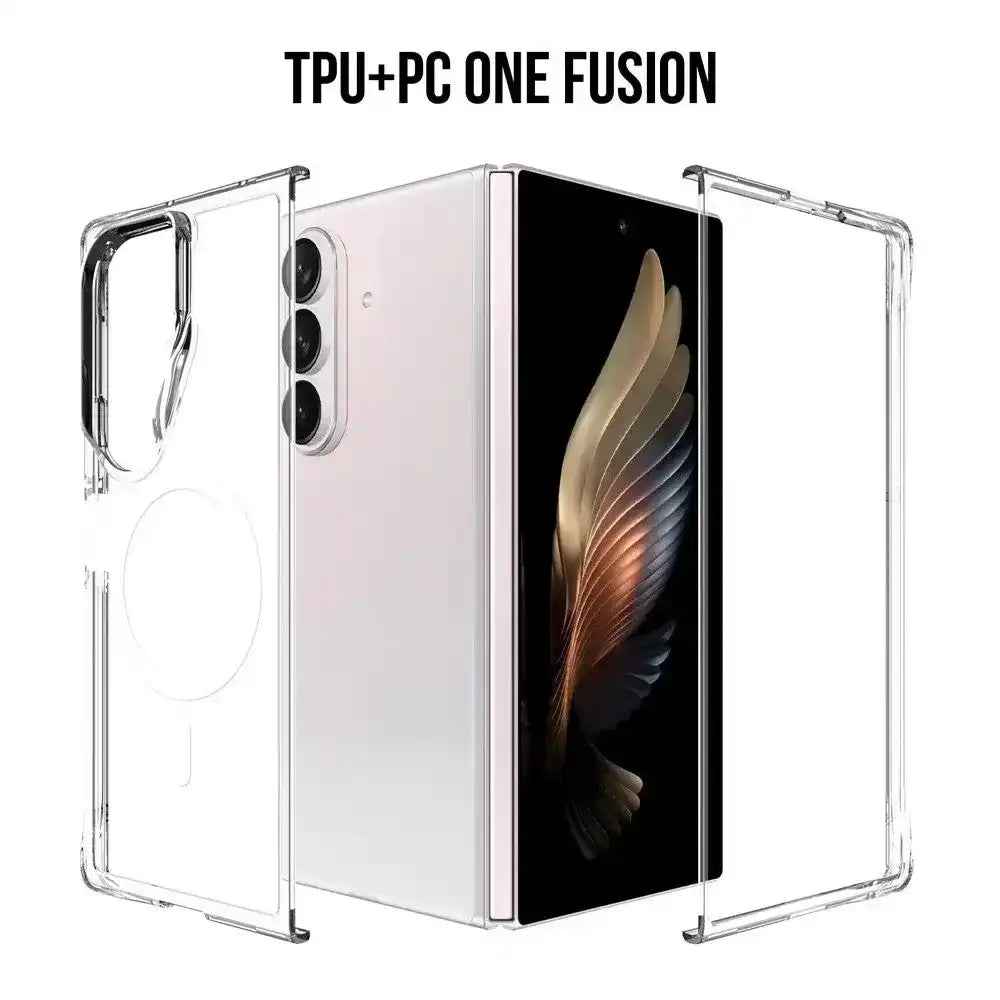 Crystal Clear Transparent Case Cover With Magnetic Ring for Samsung Galaxy Z Fold7-Transparent