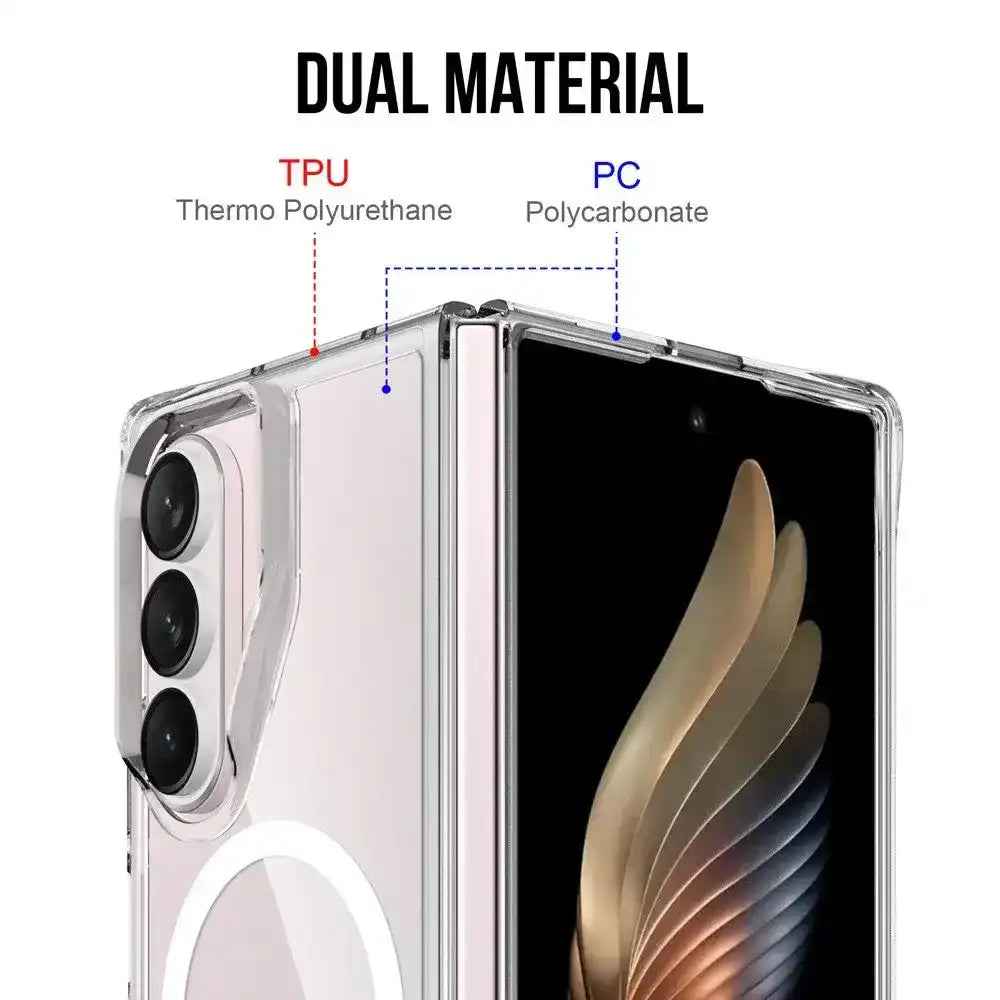 Crystal Clear Transparent Case Cover With Magnetic Ring for Samsung Galaxy Z Fold7-Transparent