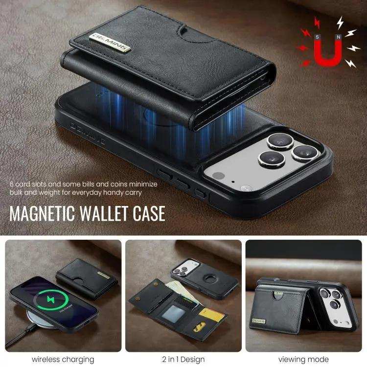 DG.MING M6 Series RFID Tri-fold Card Bag Removable Leather Phone Case DG.MING