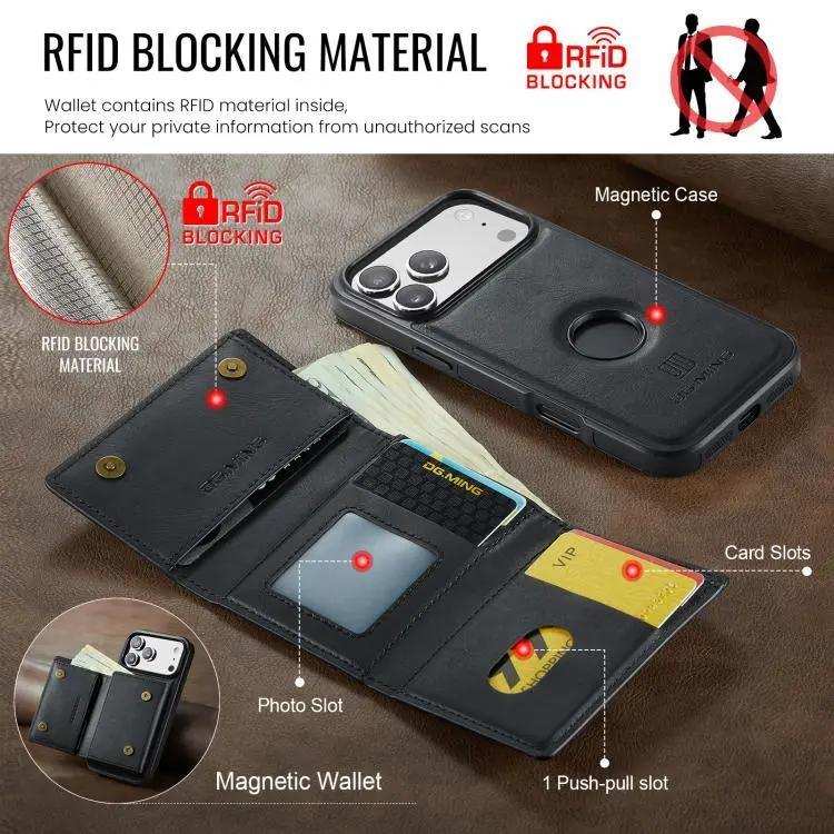 DG.MING M6 Series RFID Tri-fold Card Bag Removable Leather Phone Case DG.MING