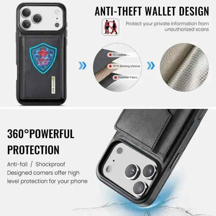 DG.MING M6 Series RFID Tri-fold Card Bag Removable Leather Phone Case