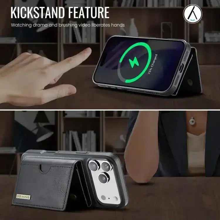 DG.MING M6 Series RFID Tri-fold Card Bag Removable Leather Phone Case