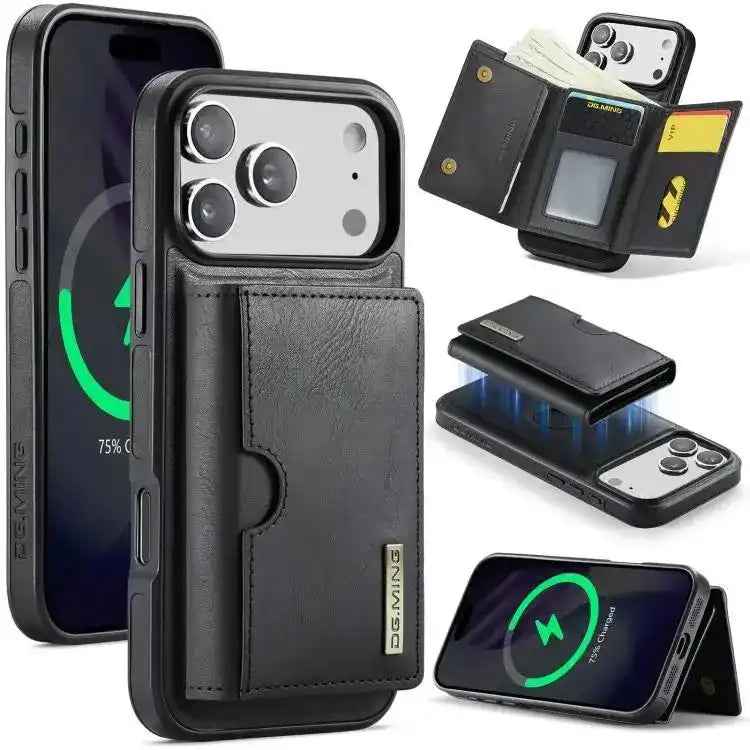 DG.MING M6 Series RFID Tri-fold Card Bag Removable Leather Phone Case