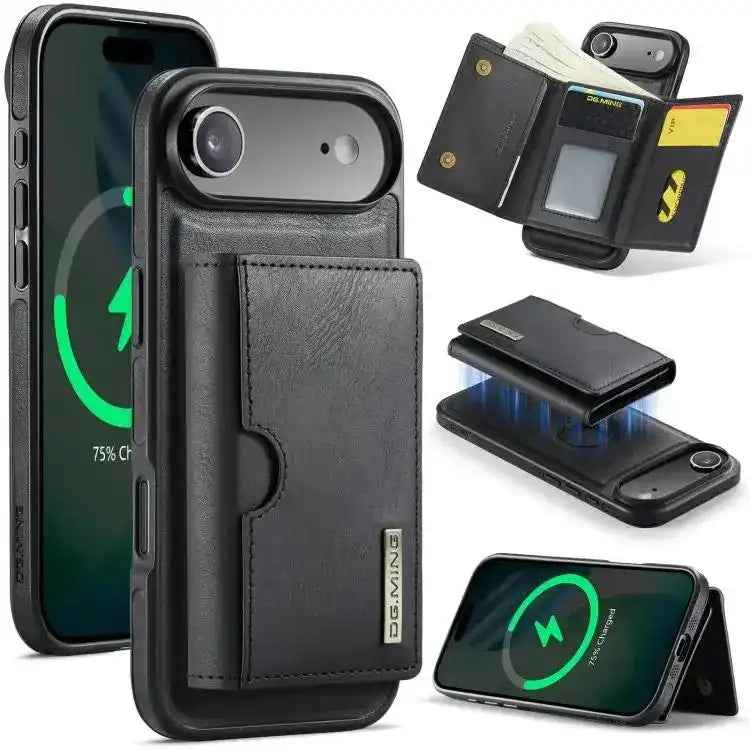 DG.MING M6 Series RFID Tri-fold Card Bag Removable Leather Phone Case