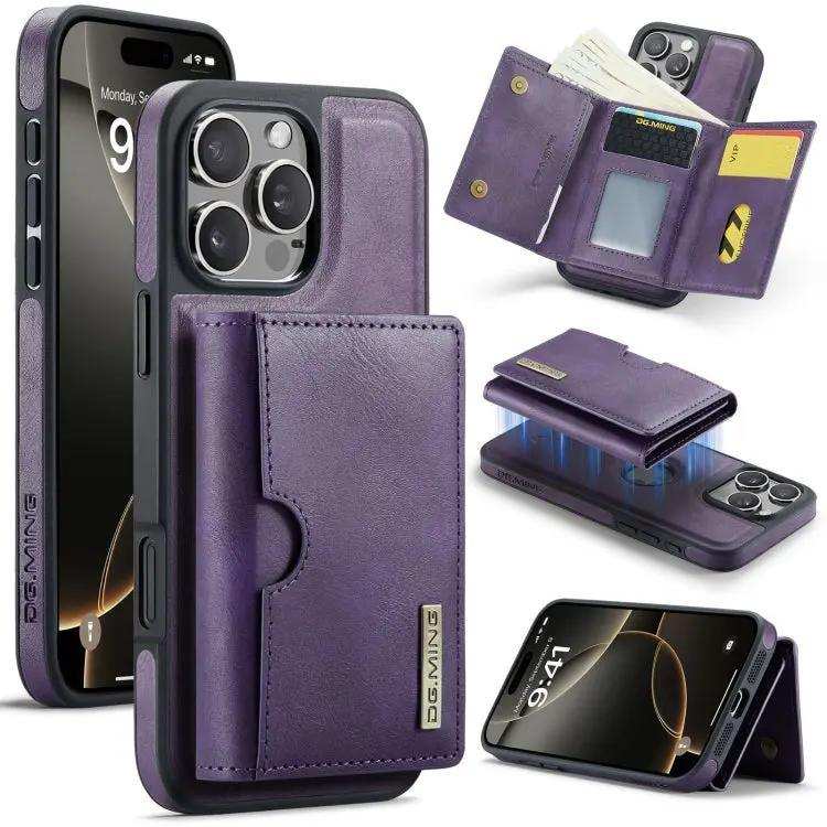 DG.MING M6 Series RFID Tri-fold Card Bag Removable Leather Phone Case DG.MING