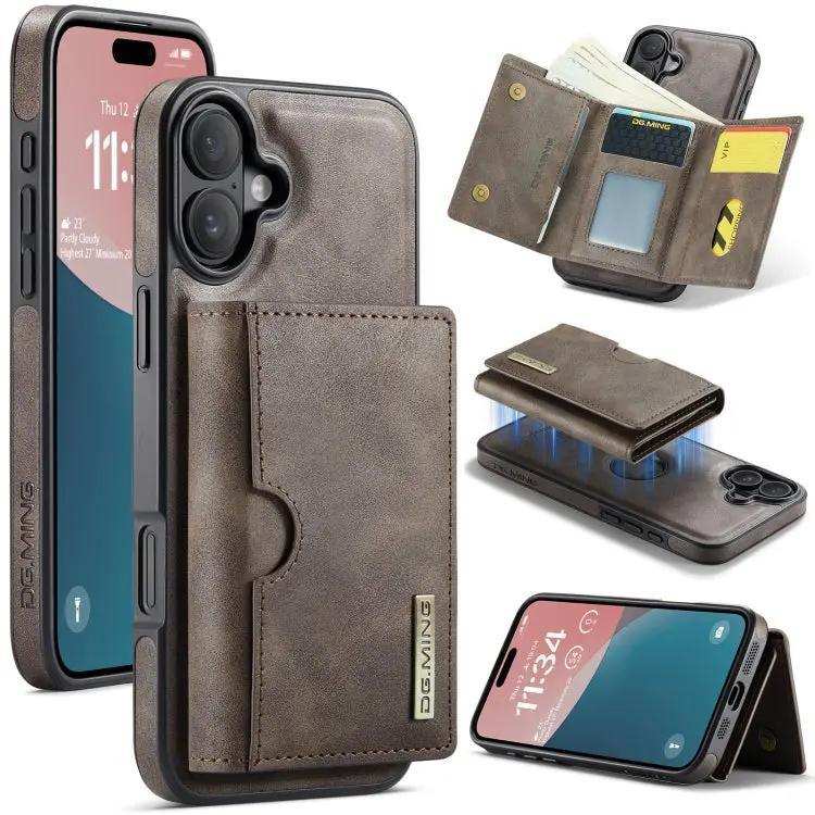 DG.MING M6 Series RFID Tri-fold Card Bag Removable Leather Phone Case DG.MING