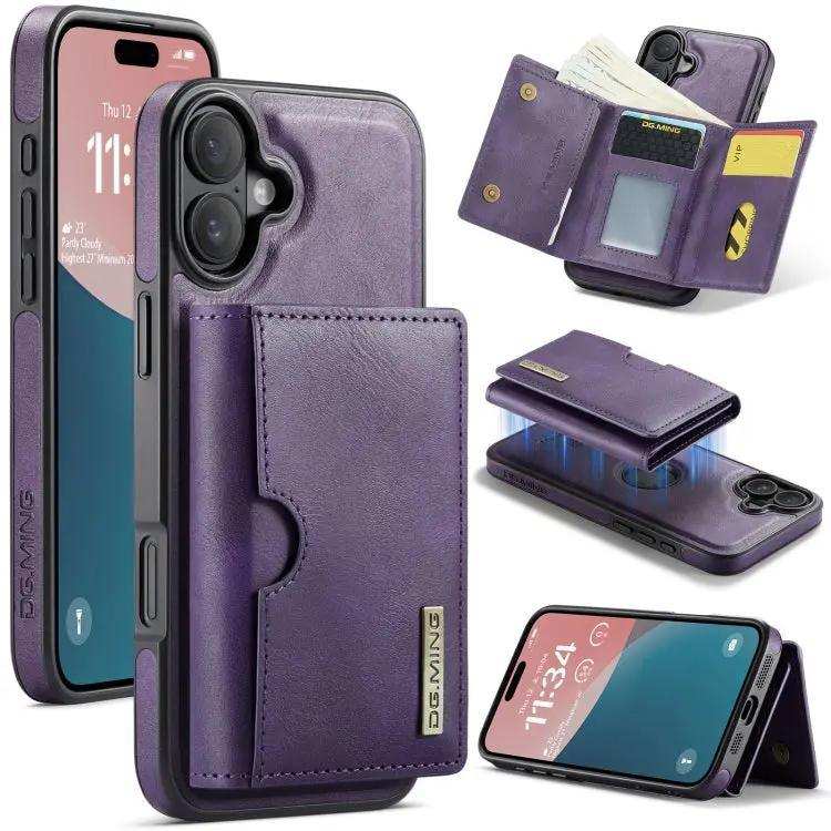 DG.MING M6 Series RFID Tri-fold Card Bag Removable Leather Phone Case DG.MING