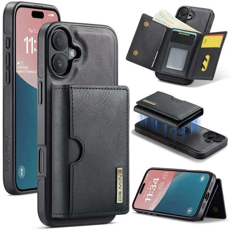 DG.MING M6 Series RFID Tri-fold Card Bag Removable Leather Phone Case DG.MING