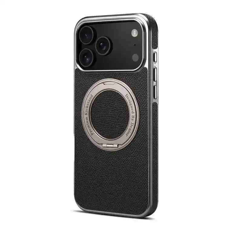 Denior A23 Magnetic Holder Electroplating Genuine Leather Phone Case