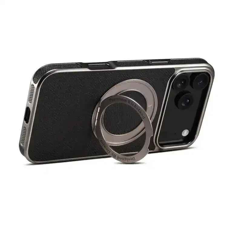 Denior A23 Magnetic Holder Electroplating Genuine Leather Phone Case