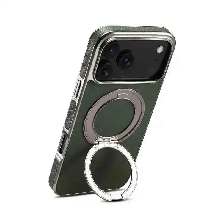 Denior A23 Magnetic Holder Electroplating Genuine Leather Phone Case