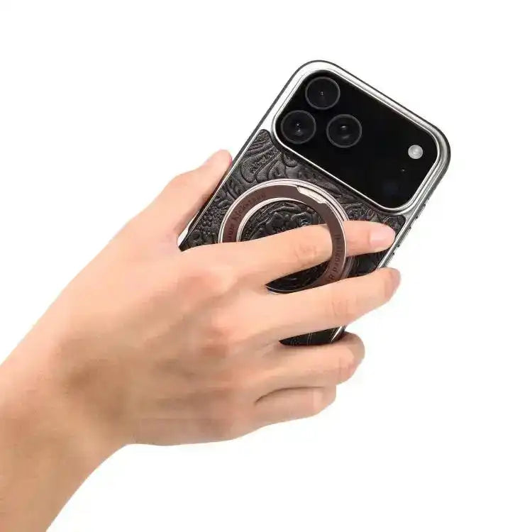 Denior A23 Retro Flower Texture Magnetic Holder Electroplating Genuine Leather Phone Case Denior