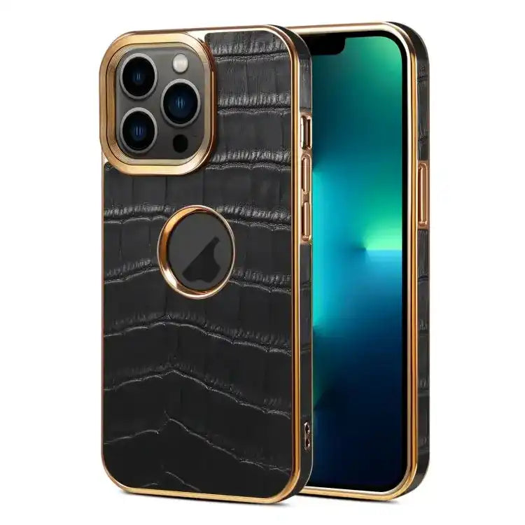Denior Crocodile Texture Genuine Leather Electroplating Phone Case Denior