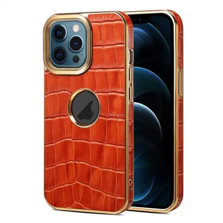 Denior Crocodile Texture Genuine Leather Electroplating Phone Case Denior