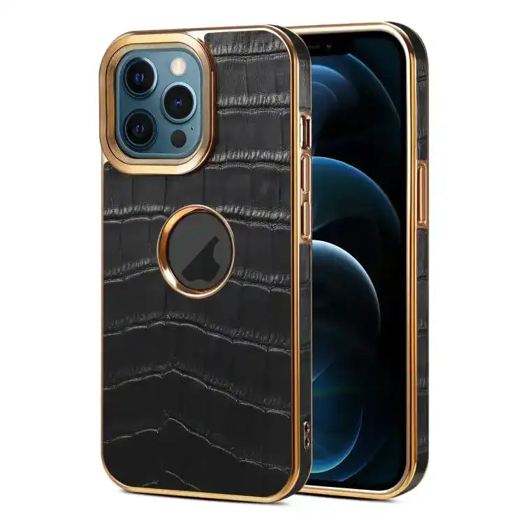 Denior Crocodile Texture Genuine Leather Electroplating Phone Case Denior