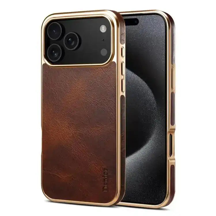 Denior Oil Wax Leather Electroplating Phone Case Denior