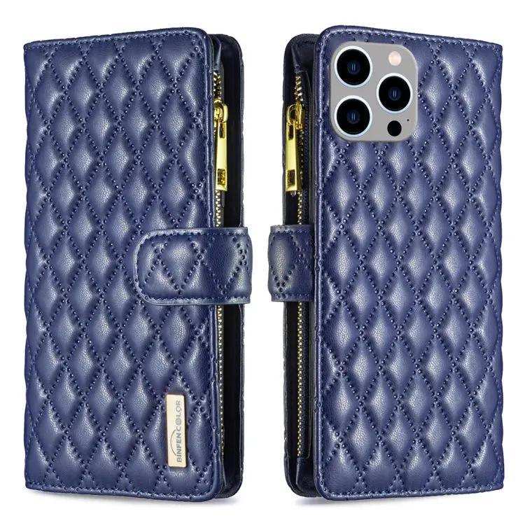 Diamond Lattice Zipper Wallet Leather Flip Phone Case MyMobile