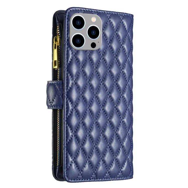 Diamond Lattice Zipper Wallet Leather Flip Phone Case MyMobile