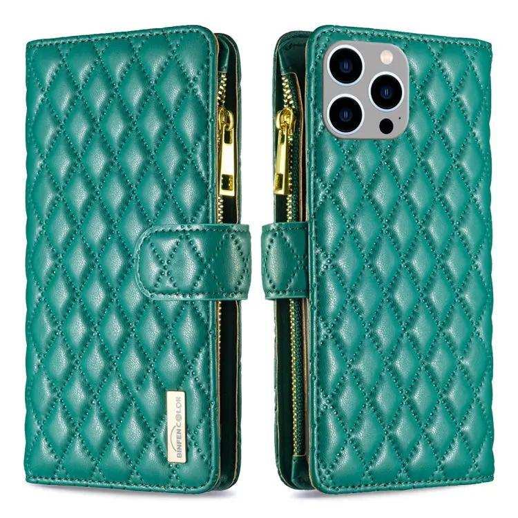 Diamond Lattice Zipper Wallet Leather Flip Phone Case MyMobile