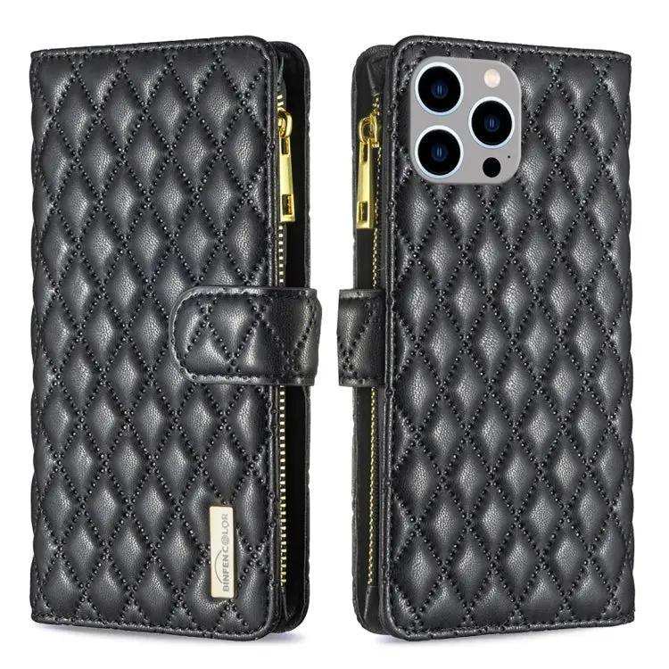 Diamond Lattice Zipper Wallet Leather Flip Phone Case MyMobile