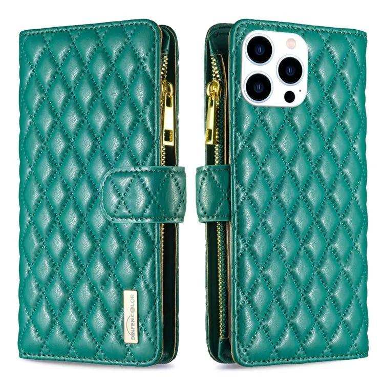 Diamond Lattice Zipper Wallet Leather Flip Phone Case MyMobile