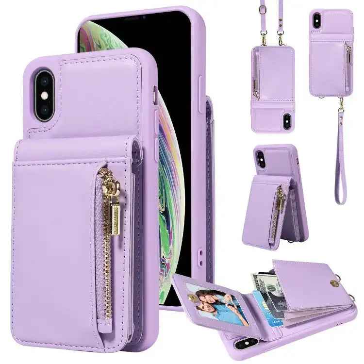 Crossbody Lanyard Zipper Wallet Leather Phone Case