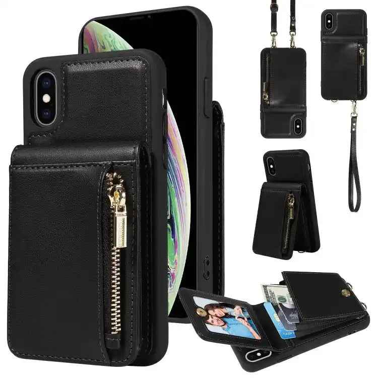 Crossbody Lanyard Zipper Wallet Leather Phone Case