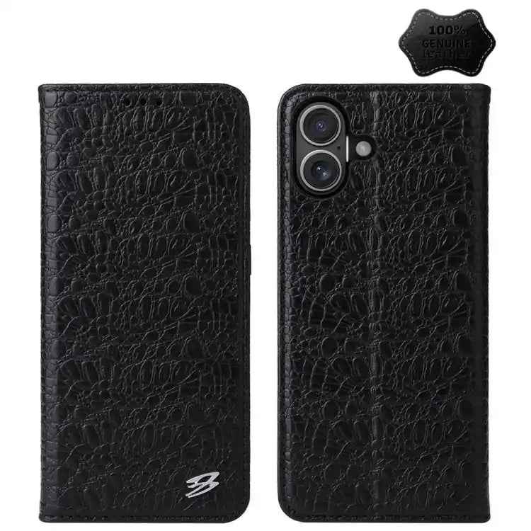 Fierre Shann Crocodile Texture Magnetic Genuine Leather Phone Case