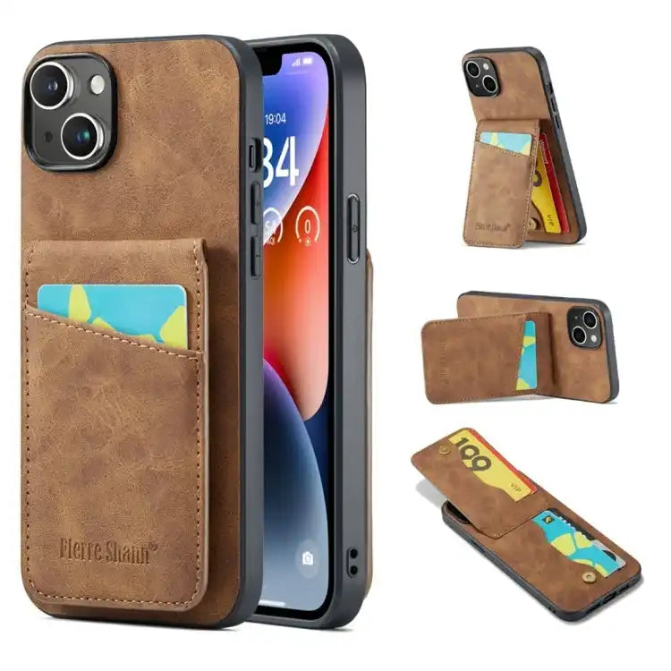Fierre Shann Crazy Horse Card Holder Back Cover PU Phone Case MyMobile