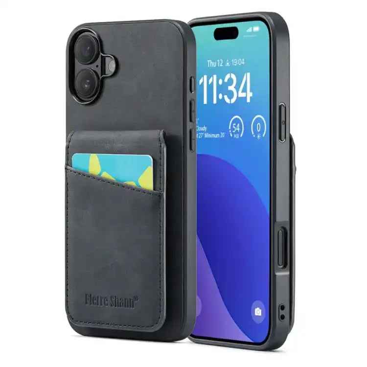 Fierre Shann Crazy Horse Card Holder Back Cover PU Phone Case