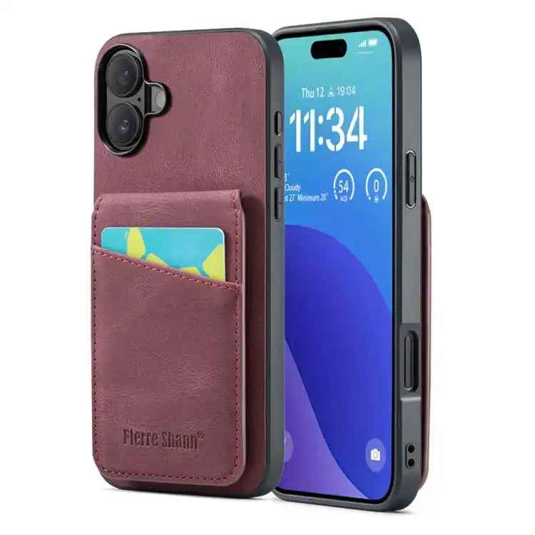 Fierre Shann Crazy Horse Card Holder Back Cover PU Phone Case