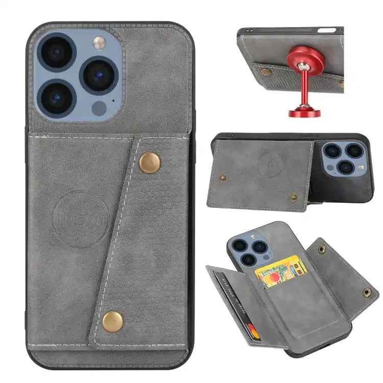 Double Buckle Card Slots PU + TPU Phone Case
